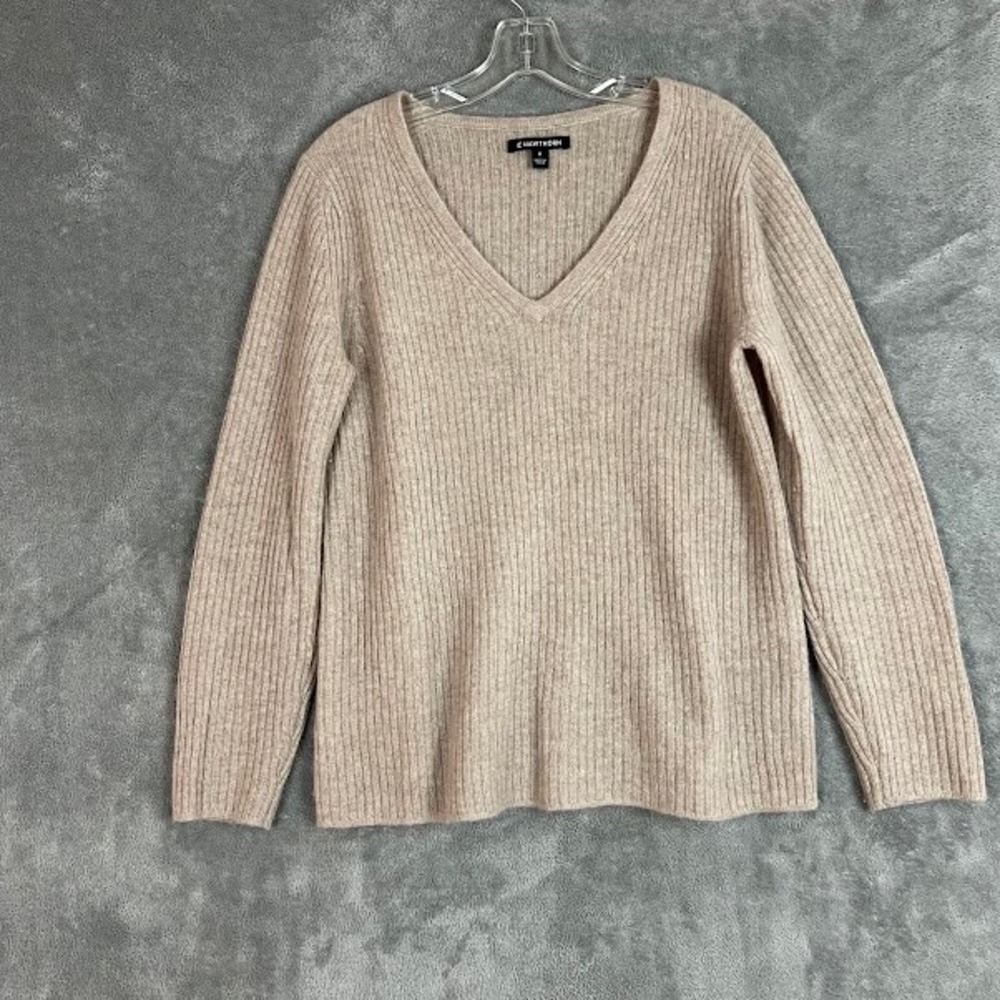 41 Hawthorn V Neck Sweater Womens M 100% Cashmere Light Brown Classic Career